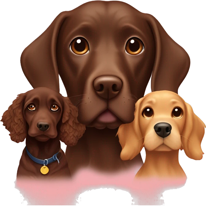 Chocolate Labrador with ginger cockerpoo and blonde cocker spaniel emoji