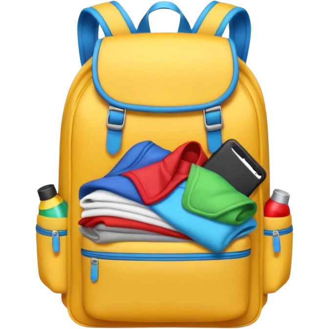 Emoji-style backpack overflowing with clothes emoji