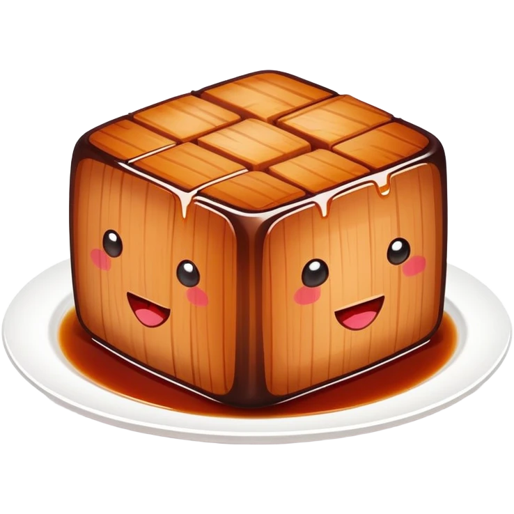 Hangzhou Dongpo Pork braised pork belly cubes, simplified emoji style with bold outlines and bright colors, cartoon style Chinese meat dish emoji