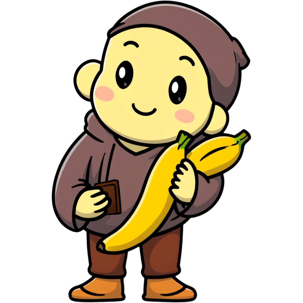 a beggar holding a chocobanana, looking hopeful emoji
