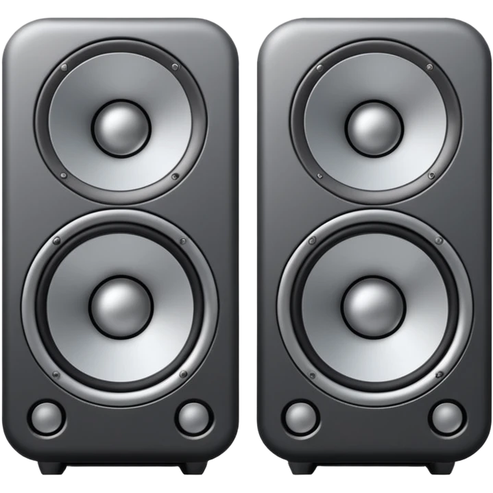 Minimal emoji icon of a modern metallic speakers, front view, detailed geometry, dark metallic body, subtle highlights, isolated emoji