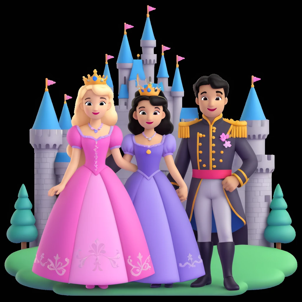 prince and princess Disney dress close up photo in castle background emoji