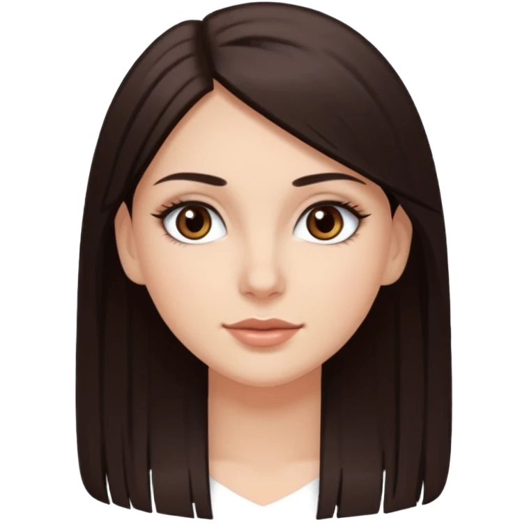 Emoji de chica blanca con cabello castaño oscuro lacio y ojos cafés con pestañas bonitas emoji