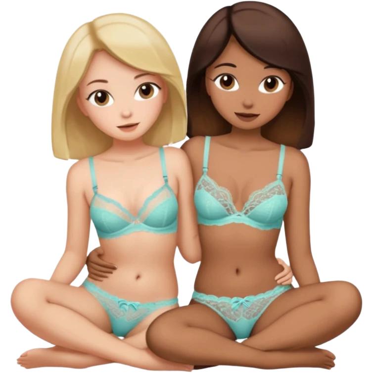 two girls panties lingeries intimate, head on lap emoji