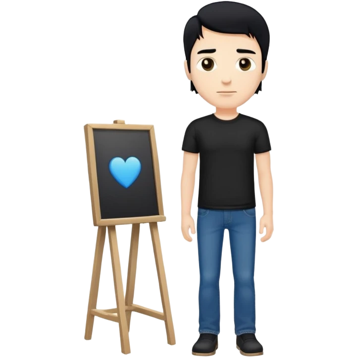 simple white man, black hair, black t-shirt, blue jeans, standing emoji