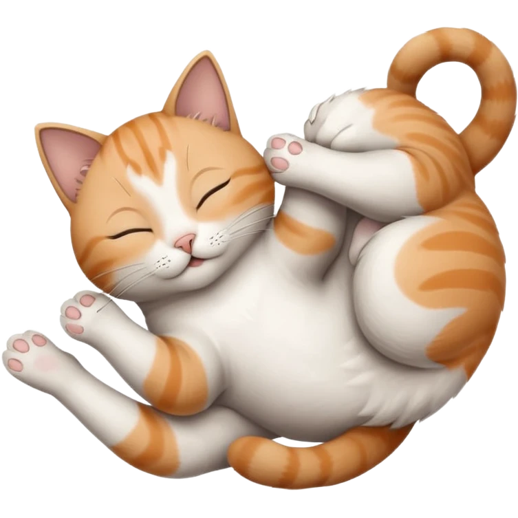grey and white small cat with eyes closed lying down upside down with paws stretched out straight vertically  emoji