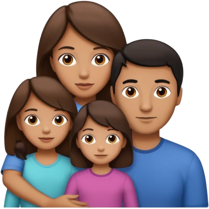 family dad with brown hair, mom with brown hair, little girl with tan skin and black hair emoji