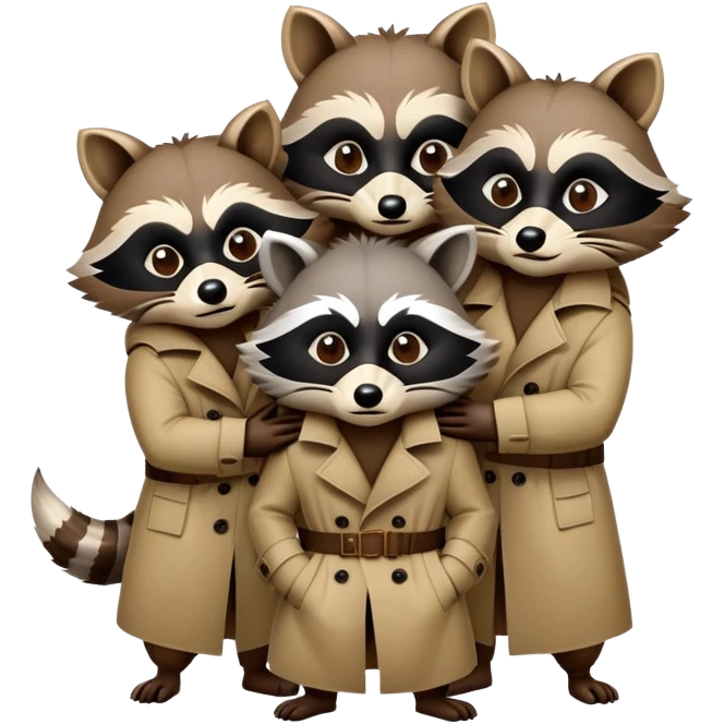 three raccoons stacked on top of each other wearing a trench coat emoji