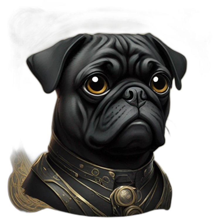 A cyberpunk black pug in Art Nouveau style during 1910 emoji