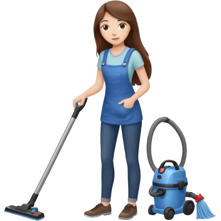 beautiful girl with long brown hair cleaning and vacuuming emoji