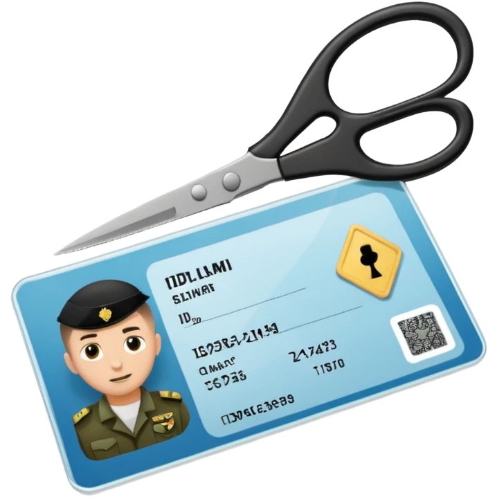 Floating black Scissors cutting in half an idf soldier ID card with a little chip in 2 parts emoji