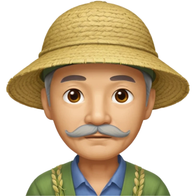 chinese man wearing rice paddy hat with mustache that looks old emoji