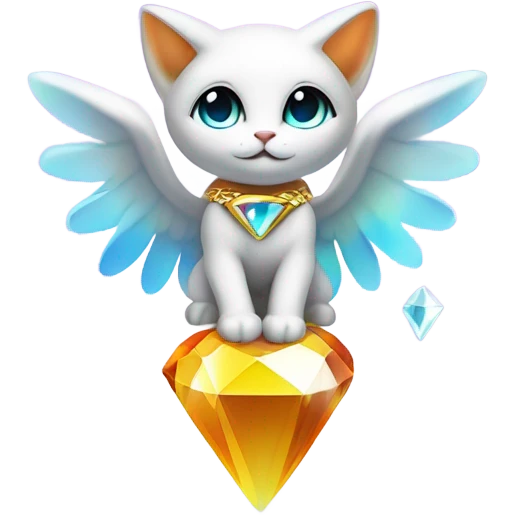 Transcendent Heavenly Rainbow 4d Diamond ultra mega surpream beyond Omni-Cat God with wings and a ring around its body and another ring above it’s head full body emoji