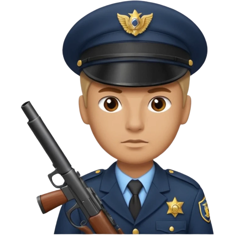 Officer with peaked cap + mini gun, half body emoji
