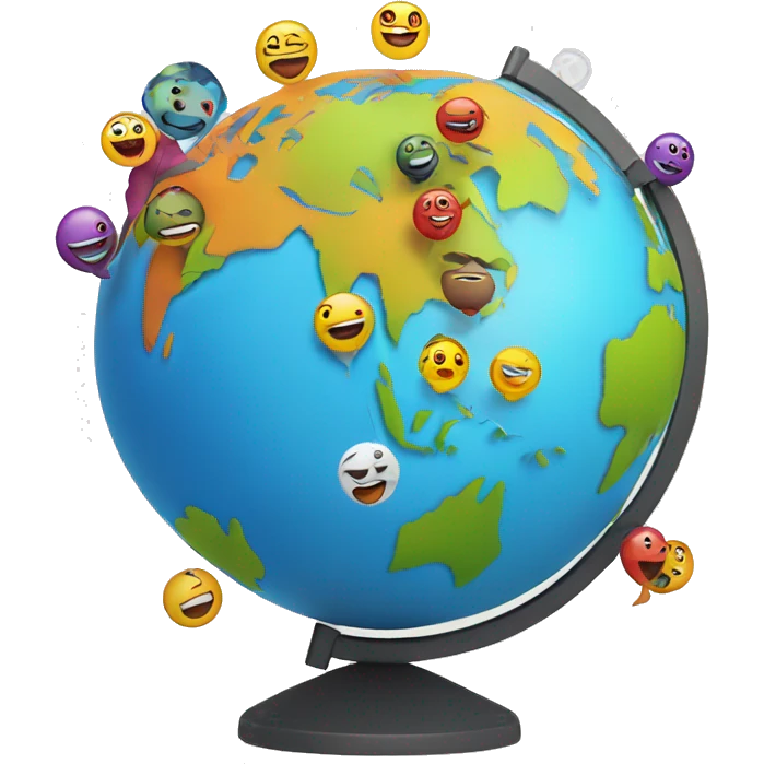 colorful globe characters popping out in different areas on map emoji