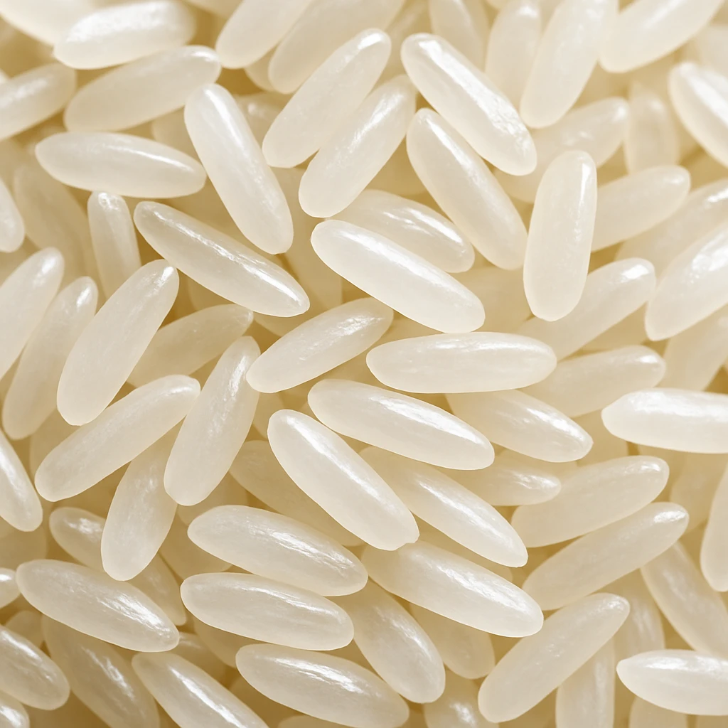 close-up photo realistic white rice grains, shiny grains emoji