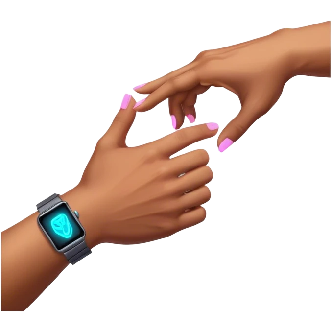 Neon cyberpunk style 
male hand holding female emoji