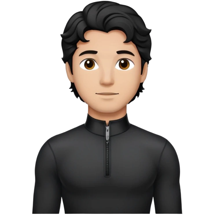 Man with wavy black hair wearing compression black long sleeve zippered collar shirt emoji
