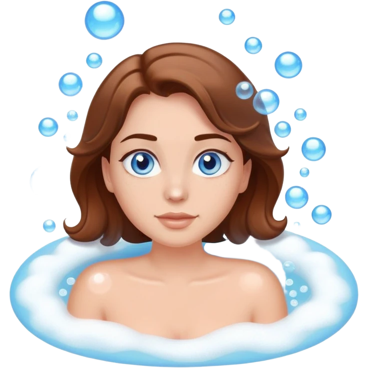 Lady with blue eyes and brown hair relaxing in bubble bath emoji