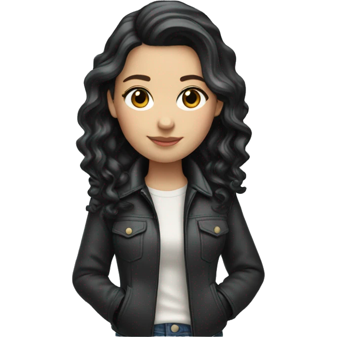 a white girl with black wavey hair wearing a jacket  emoji