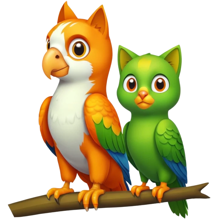 green parrot and an orange cat emoji