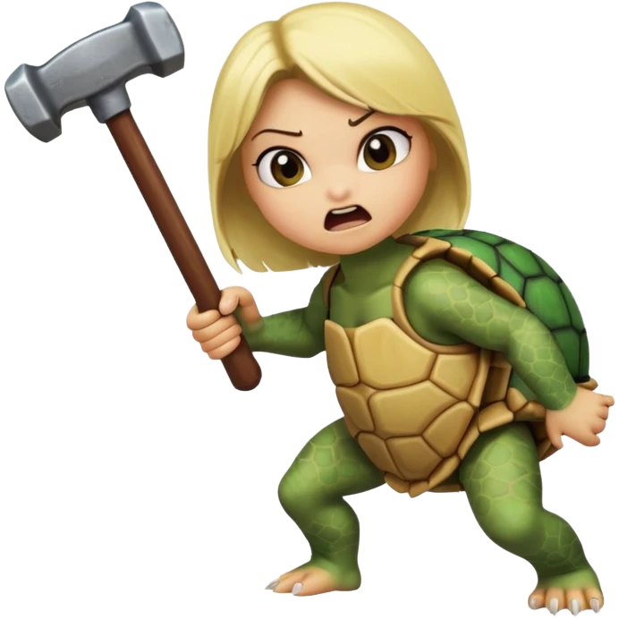 angry girl turtle(with blond balejage) hitting with hammer another turle animated cartoon emoji