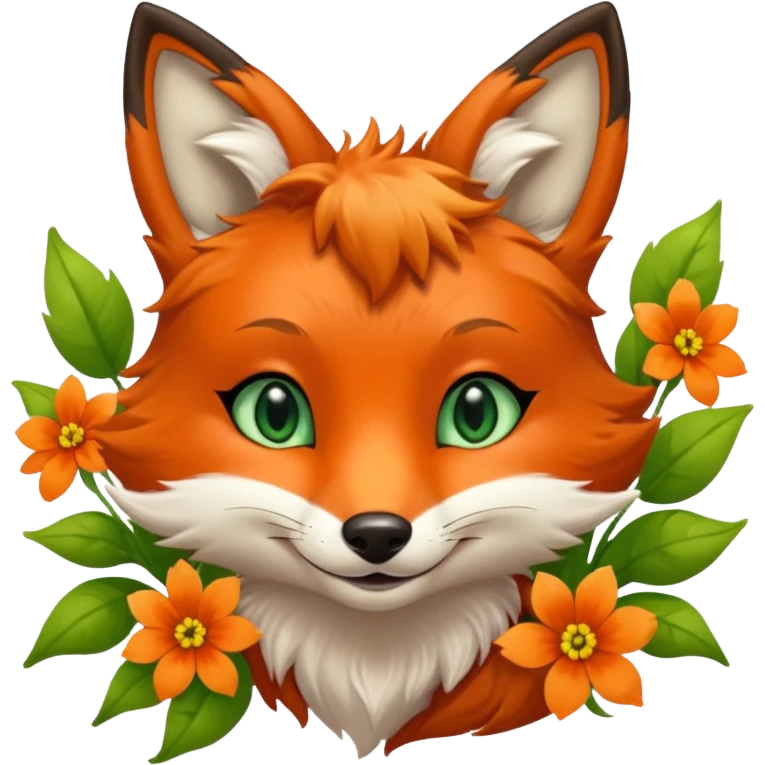 Smilng Green Eyed Fox with flowers  emoji
