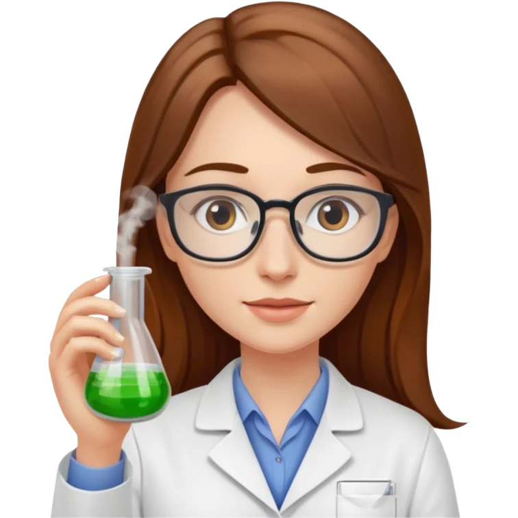 Crie emojis de uma mulher de cabelos longos castanhos farmacêutica mexendo com becker emoji
