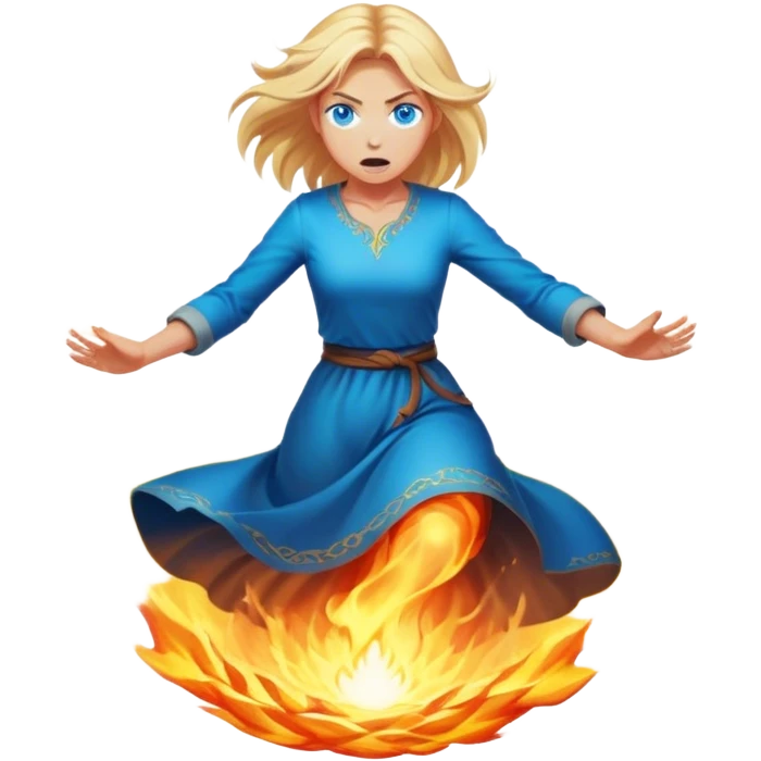 woman with blond hair and blue eyes levitating out of incandescent rage emoji