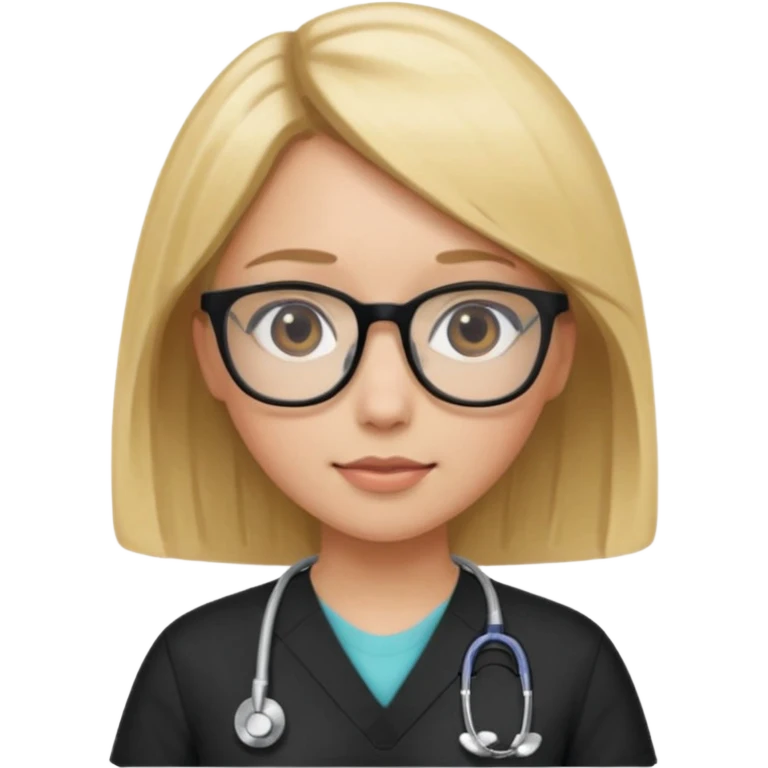 A girl in black scrubs with a blonde bob and glasses no stethoscope  emoji