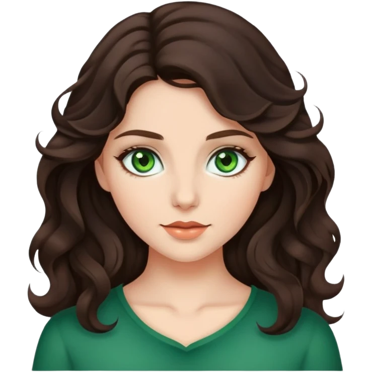 Beautiful girl with dark brown wavy hair and green eyes emoji
