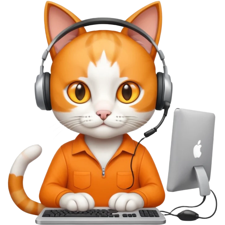 gamer cat sitting at a computer with a focused expression emoji