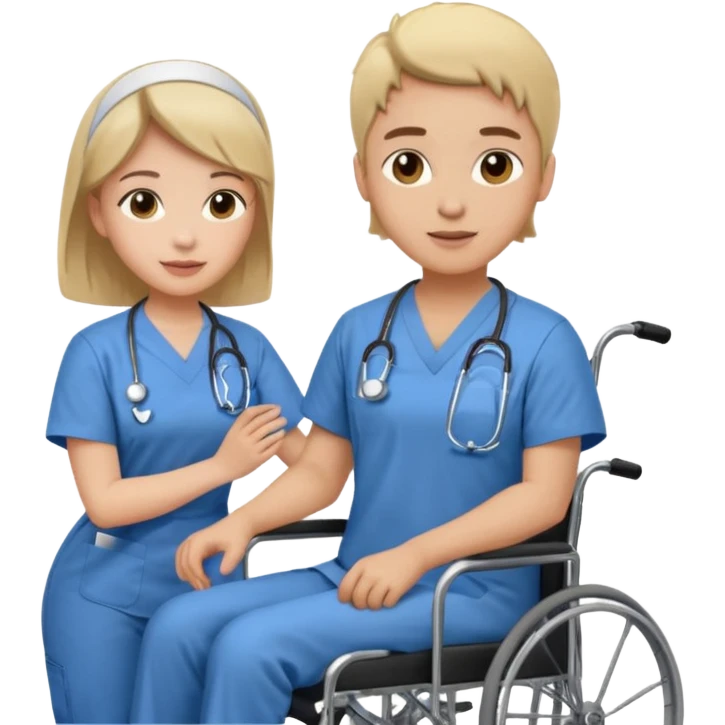 a nurse is taking care of a person in wheelchair emoji