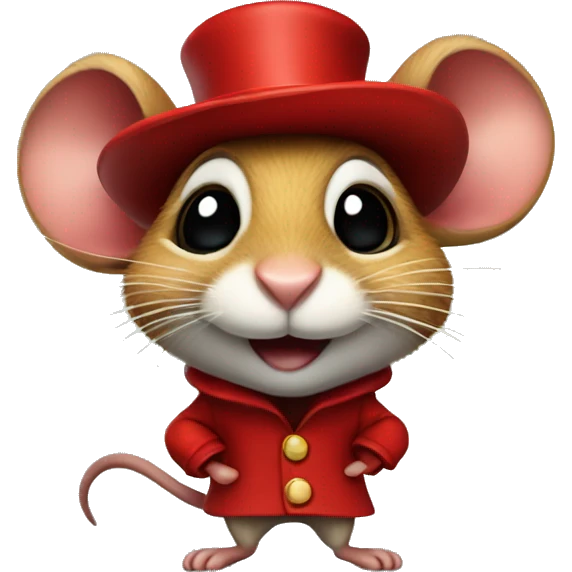 jumping mouse in red circus coat and red hat emoji