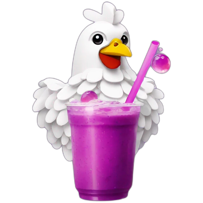 Lego chicken holding purple bubble tea emoji