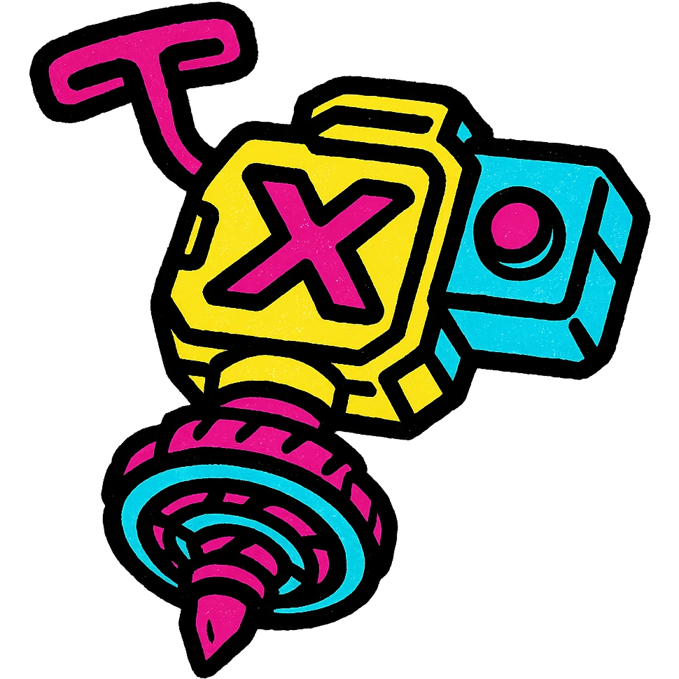 Beyblade X launcher, close-up, bold colors, stylized, toy art emoji