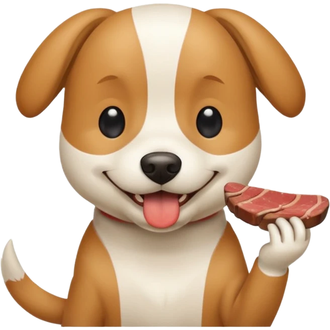White and tan dog eating steak emoji