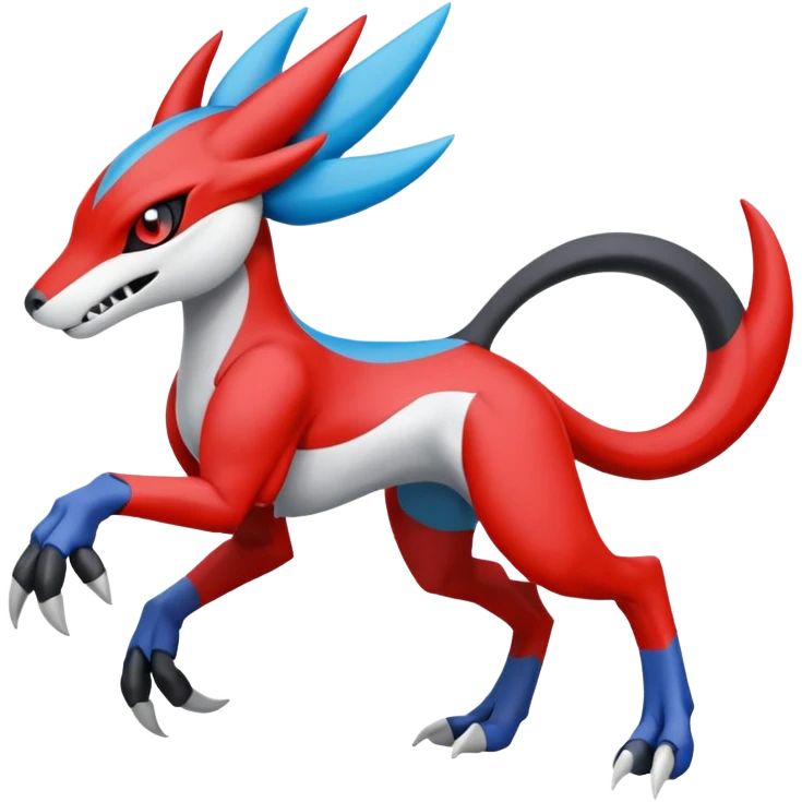 Colorful Red Black White Blue Meloetta-Koraidon-Wargreymon-Sergal-Pokémon-Digimon-Fakémon-fusion-hybrid-creature emoji