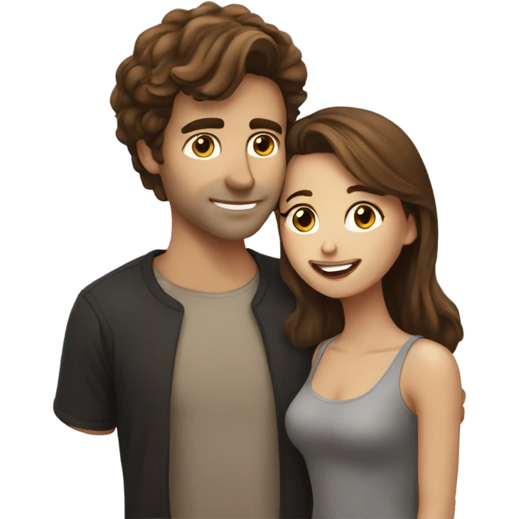 Girl with brown hair kissing guy with brown hair  emoji