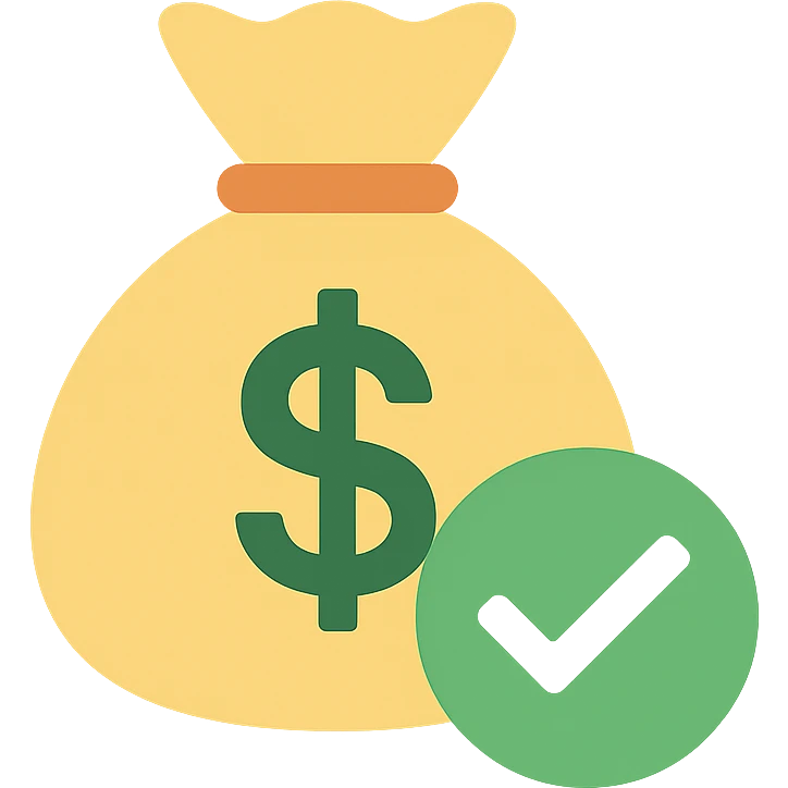 money bag with a green check mark in front of it emoji
