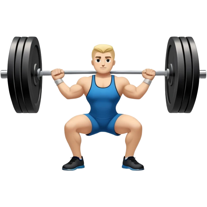 Emblem symbolizing weightlifting, featuring a barbell with heavy weights on either side, lifted above a strong, determined figure. The design conveys strength, focus, and the precision required in the sport. The barbell is centered, with a dynamic, bold style to emphasize power and athleticism.  emoji