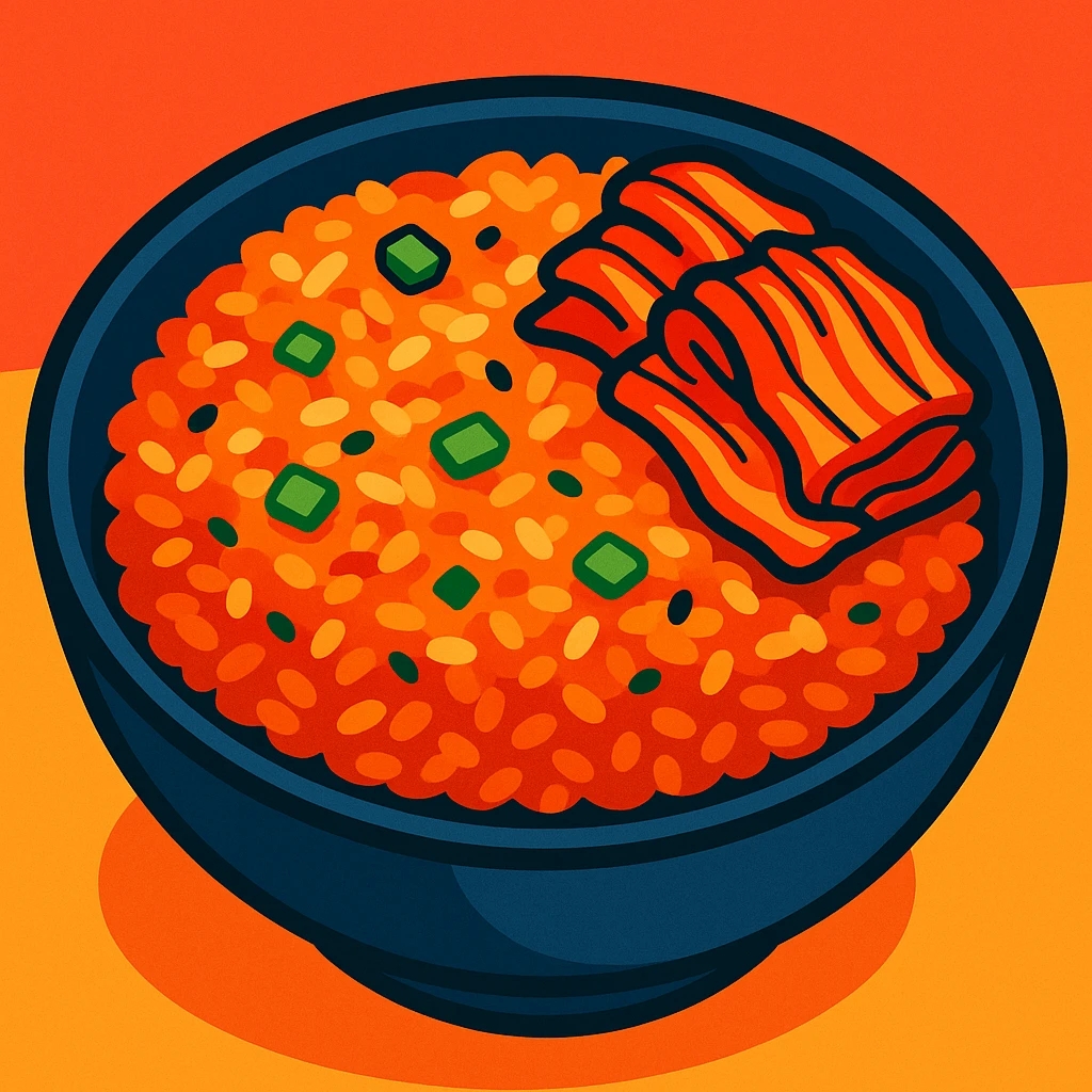vibrant, appetizing kimchi fried rice in a bowl, stylized illustration emoji