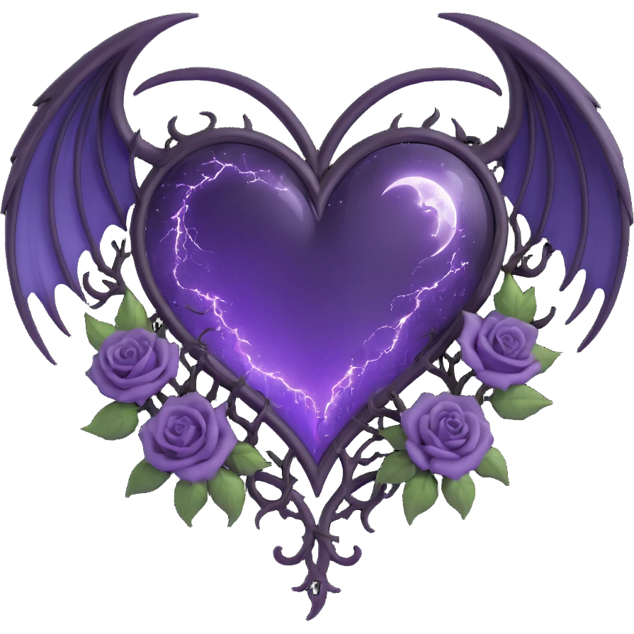 gothic heart purple glass crescent moon black roses devil wings torn edges swirling stardust branching lightning misty rain fractured glass emoji