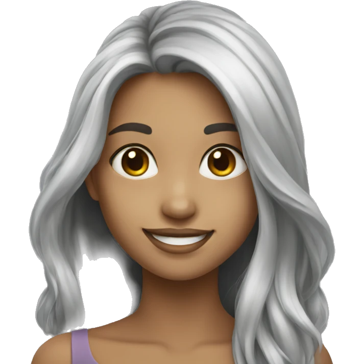 Smiling-elegant-girl-with-long-hair that has grey strands emoji