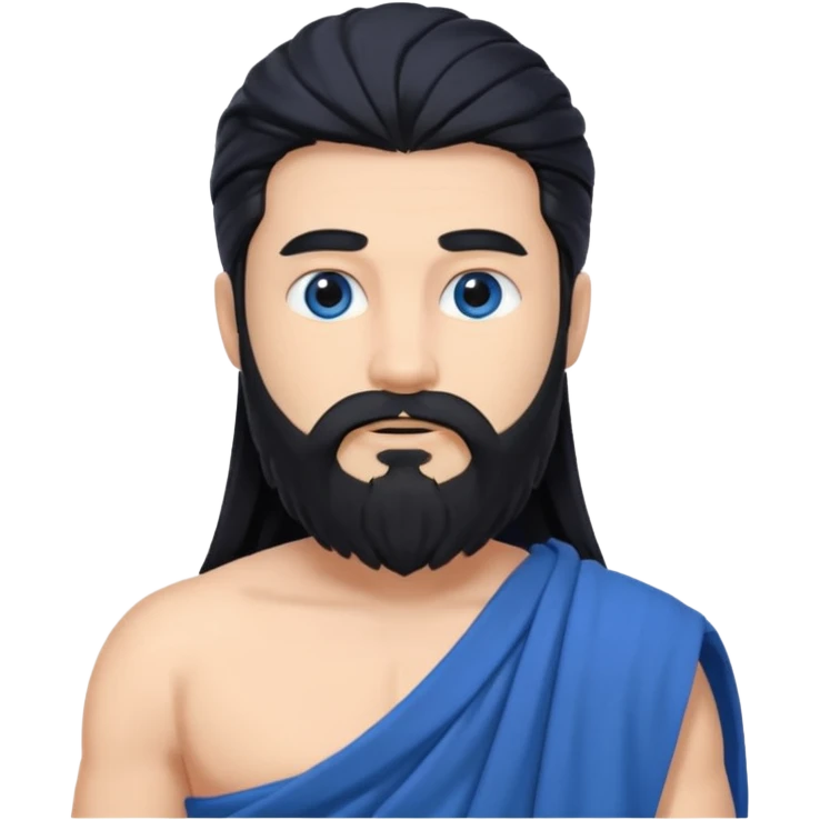Neptune from Olympus Gods with long black hair and beard, blue toga emoji