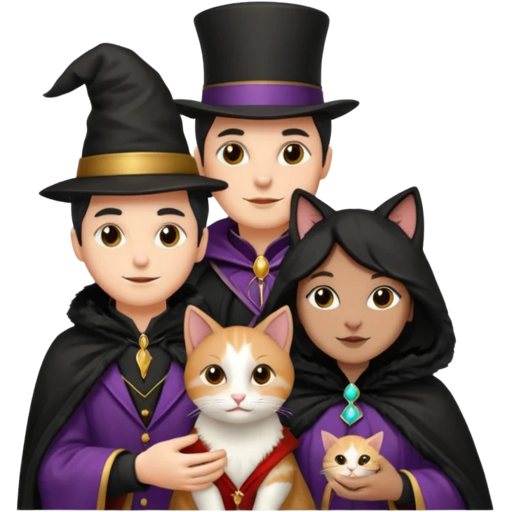magician couple and their pet cat emoji
