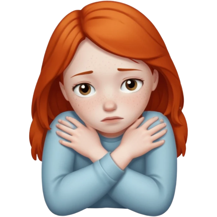 грустная девушка обнимает себя руками emoji