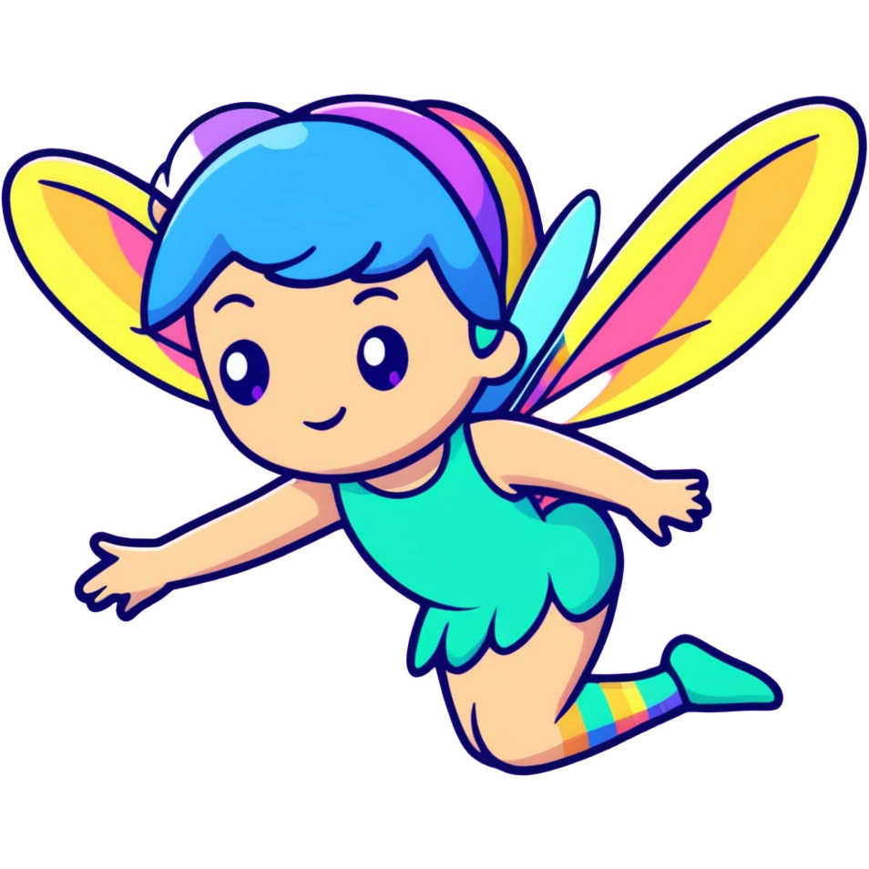 Iridescent fairy flying twinkle rainbow neon emoji