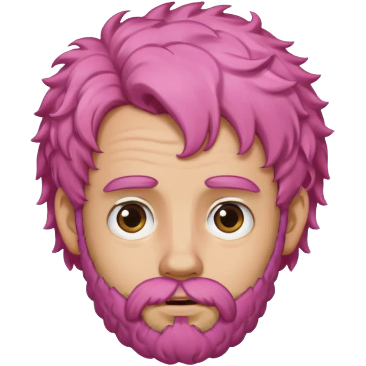 A light-skinned man with moderately curly pink hair, brown eyes, a beard, and a slightly uneasy expression. emoji