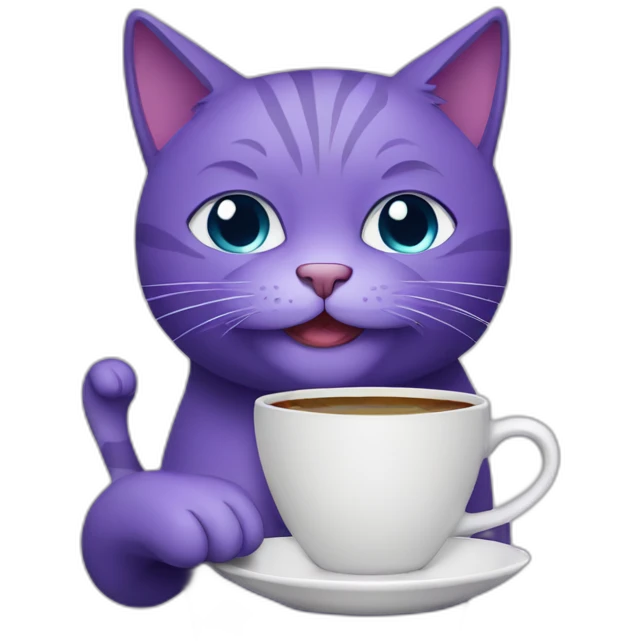 purple cat with cup of coffee emoji